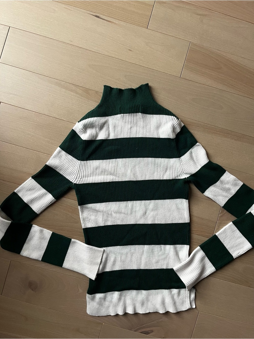 Streetwear Society Green and White Ribbed Turtleneck Sweater